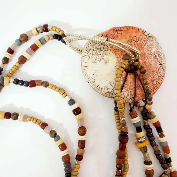 Artisan Beaded Polymer Earthy Tassel Necklace - Picture 2 of 6